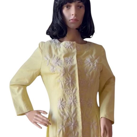 Anthropology Plenty Yellow Linen & White embroidered Beaded Coat size 6 - Picture 3 of 17